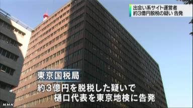 出会い系サイトで３億円脱税容疑 東京国税局、社長を告発