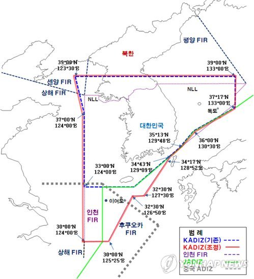 中国の防空識別圏 韓国、飛行計画書の提出容認