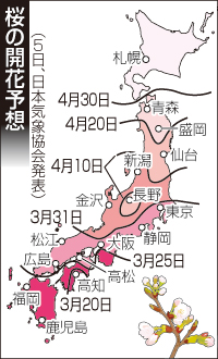 四国九州早めか、関東遅い所も=桜開花、高知最速3月19日-気象協会