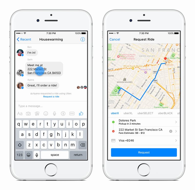 Facebook、「Messenger」でUberに車を手配する機能を米国でテスト