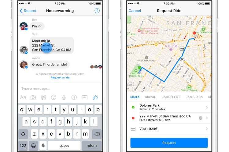 ウーバー配車予約、FBメッセンジャーで可能に