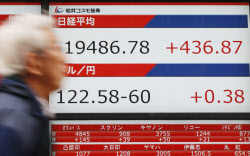 日経平均前引け 大幅続伸 436円高の1万9486円