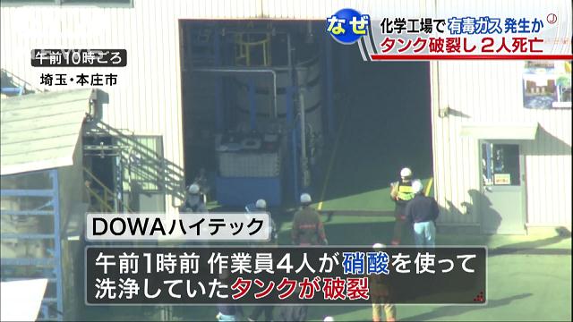 硝酸で洗浄中にタンク破裂 作業員2人死亡