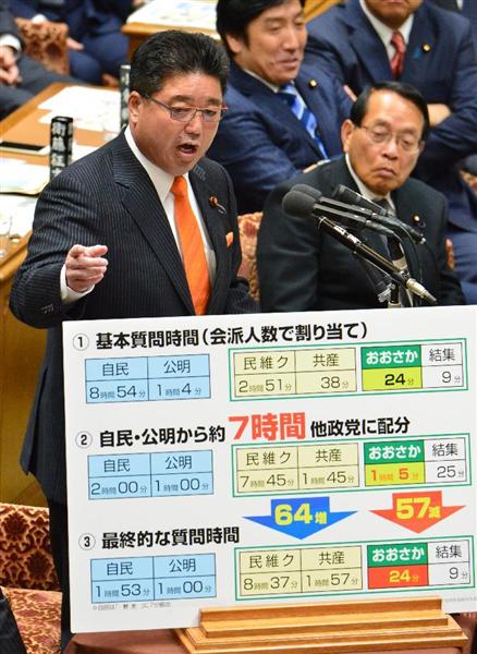 おおさか維新、質問時間短縮は「民主のいじめ」