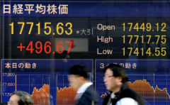 日経平均大引け、７日ぶりに反発 496円高い１万7715円