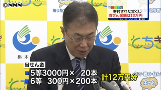 寄付宝くじ２千枚の当せん金を発表 栃木