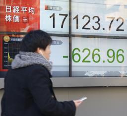 東証、午前終値は１万７１９４円 円高を嫌気