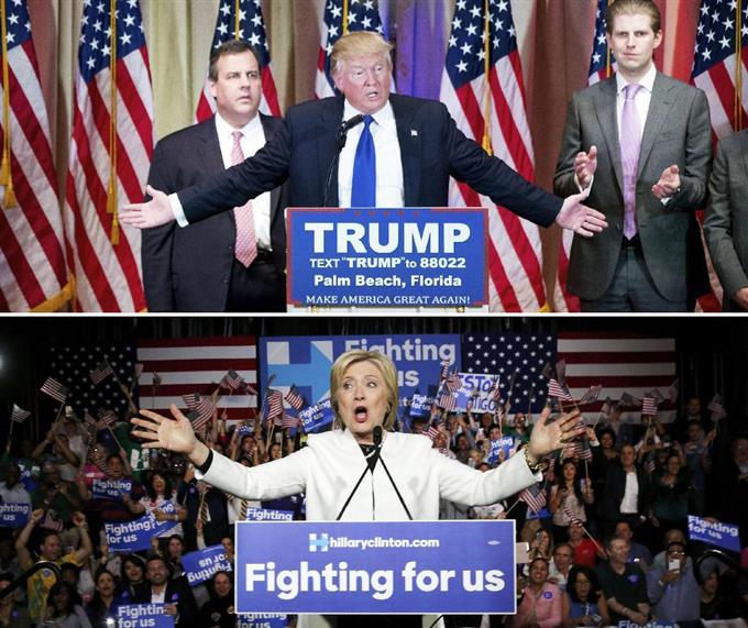 米大統領選:トランプ氏7勝、クリントン氏8勝