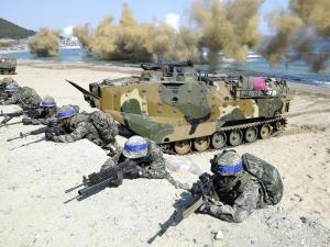 米韓の海兵隊が合同訓練…北の海岸への上陸想定