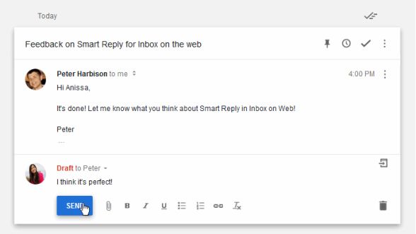 Gmail「Inbox」ウェブ版、返信内容を予測する「Smart Reply」追加