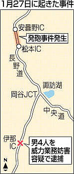 長野道１月に発砲事件 松本―安曇野間 抗争か 車の窓割る