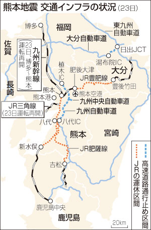 交通網、復旧進む＝九州新幹線、博多と直結－高速バスも・熊本地震